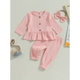 thumbnail image 2 of GXFC Toddler Girls Fall Outfits Clothes 6M 1T 2T 3T Kids Girls Long Sleeve Button Down Ruffle Top and Elastic Waistband Pants and Headband 3 Piece Casual Autumn Clothing for Children Girls, 2 of 8