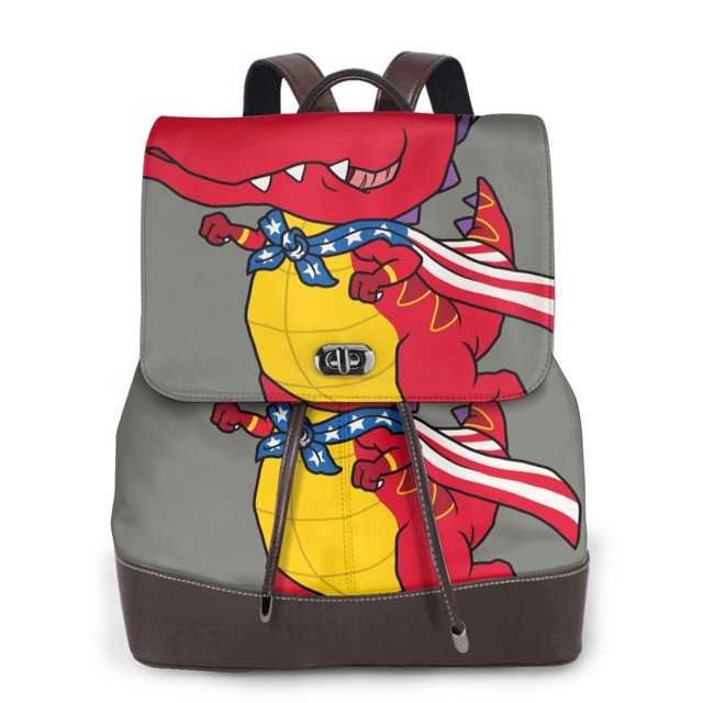 Disketp Dinosaur Super Hero Cartoon Mochila de Cuero para Mujer, Bolso de Espalda Antirrobo con Estilo para Viaje, Trabajo y Uso Diario