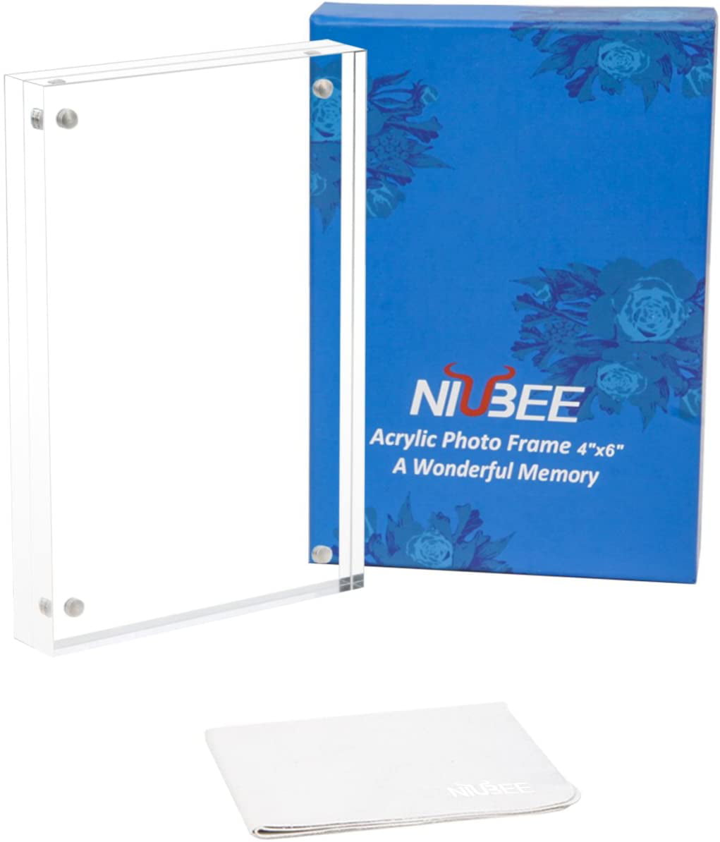 NIUBEE Photo Booth Acrylic 2x6 Picture Frame Double Sided Mini Block Desktop Display with Gift Box Package 