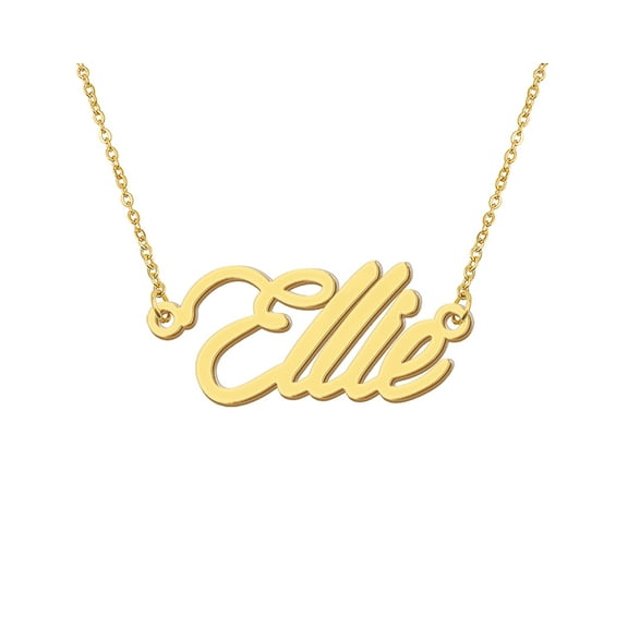 HUAN XUN 18k Gold Plated Ellie Name Necklace Stainless Steel Nameplate Necklaces for Womens Mens Mother Day Christmas Jewelry Gift