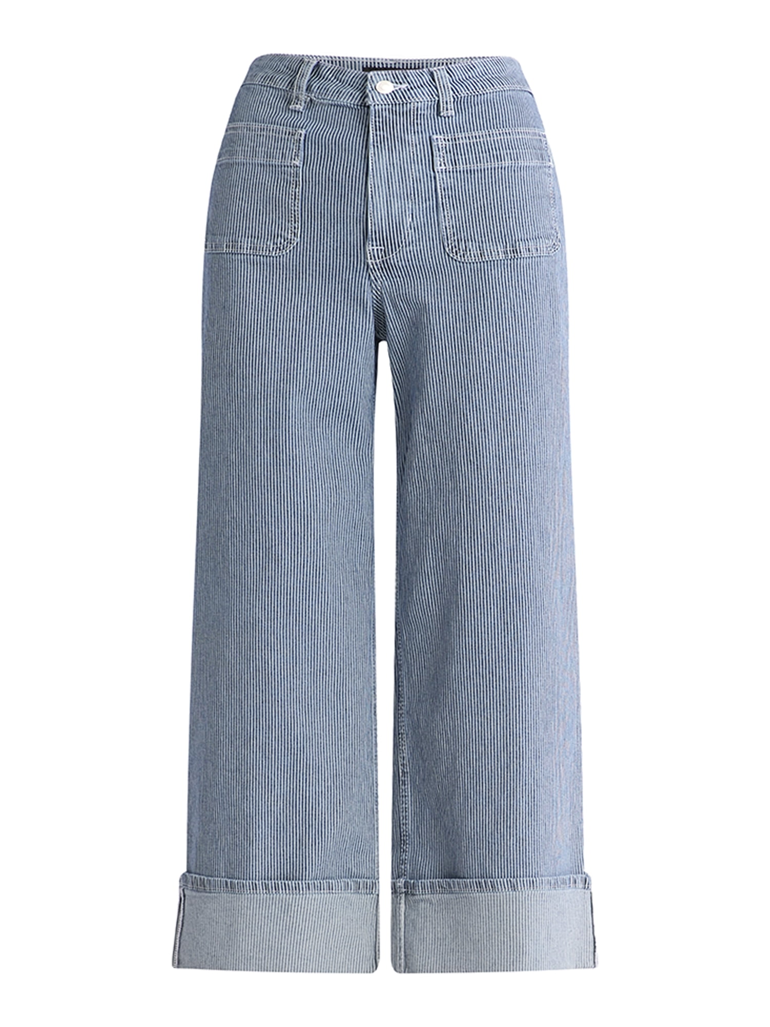 Free Assembly Women’s High Rise Cuffed Jean Pants with Patch Pockets, 30" Inseam, Sizes 0-28W