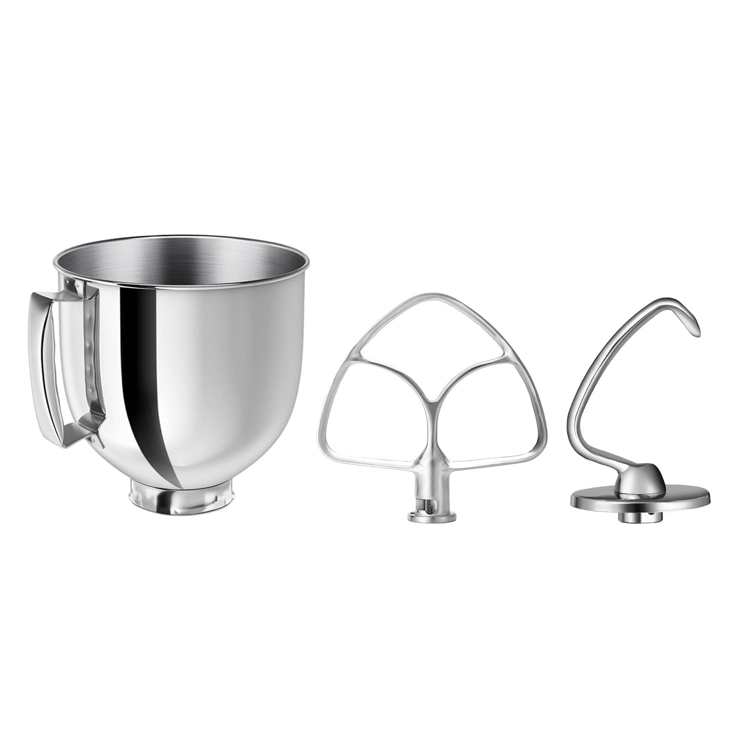 Cfweater Compatible with KitchenAid 4.5-5 Quart Tilt-Head Mixer 3-Piece Set, Stainless Steel Bowl with Handle, Flat Beater & Dough Hook, Dishwasher Safe