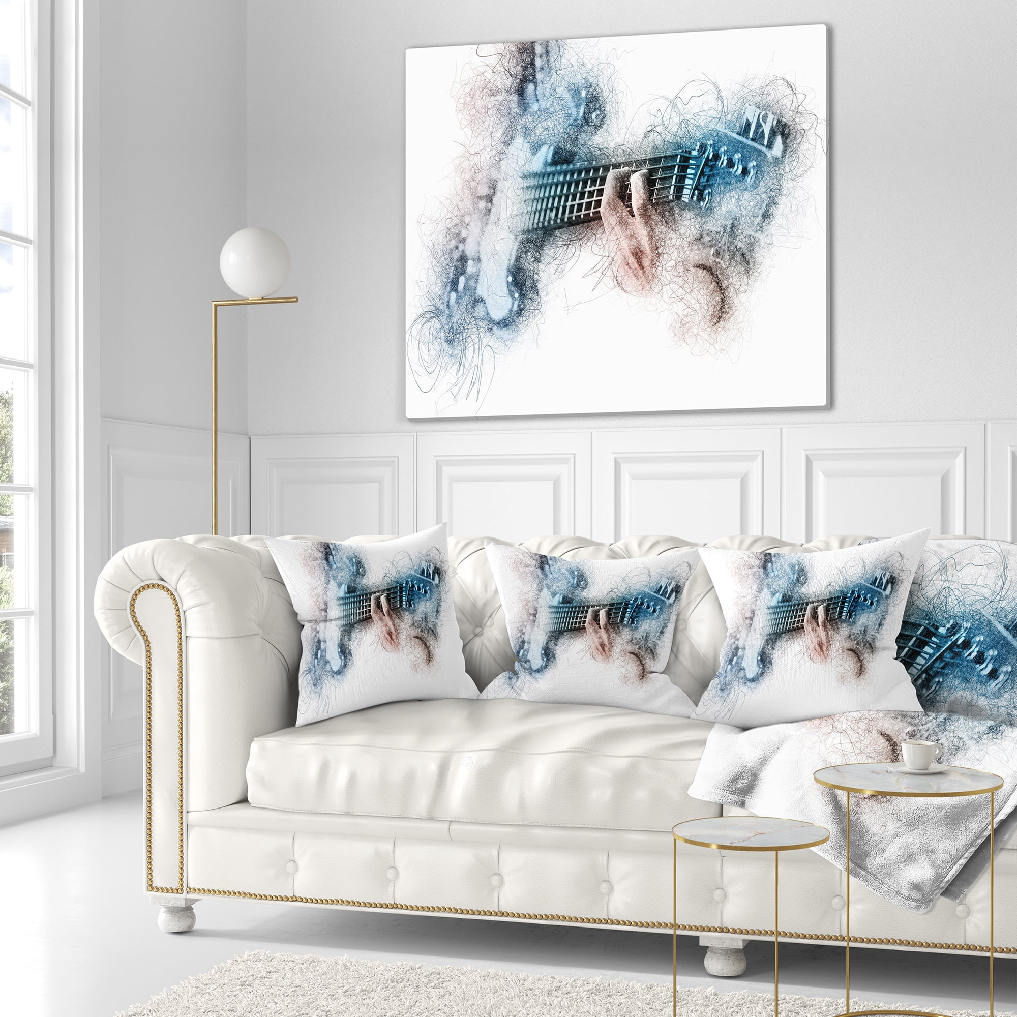 Designart Man Playing A Guitar Watercolor - Contemporary Throw Pillow - 16x16