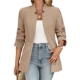 thumbnail image 4 of Spring Fall Stand Collar Solid Color Women Long Sleeved Open Front Work Office Blazer Coat, 4 of 6