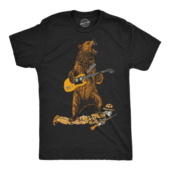 Mens Guitar Bear Funny T Shirts Sarcastic Rock and Roll Tee for Men (Heather Black - Guitar Bear) - XL