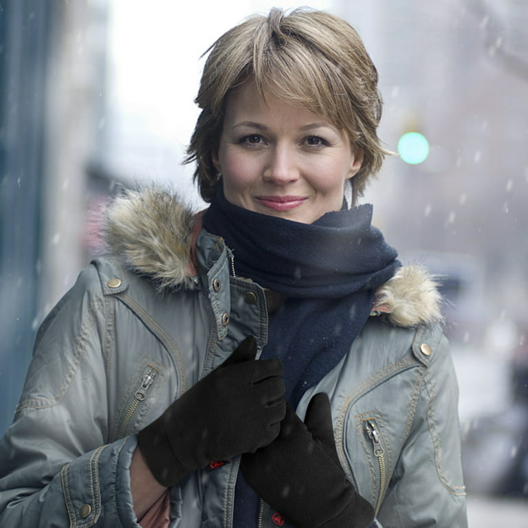 OZERO Mens & Womens Winter Snow Gloves Black Elastic Fleece Cuff Gloves Polar with