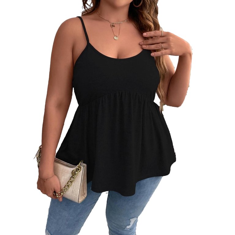 Womens Plus Size Tank Tops & Camis Casual Plain Spaghetti Strap