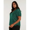 thumbnail image 3 of TIYOMI Ladies Plus Size 4X Sequin Tops Summer Short Sleeve Tunics Green V-Neck Sparkly Party Tops Club Blouses Cocktail Slimming Tunics Casual Loose Fit Shirts 4XL 24W 26W, 3 of 8