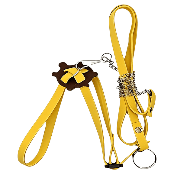 Large Yellow Pet Turtle Leash, With an Attached Bell, Deerskin Velvet Tortoise Harness, Adjustable Rope, Walking Strap, Fits up to 15.75 in Circumference for Outdoor Reptile Exercise