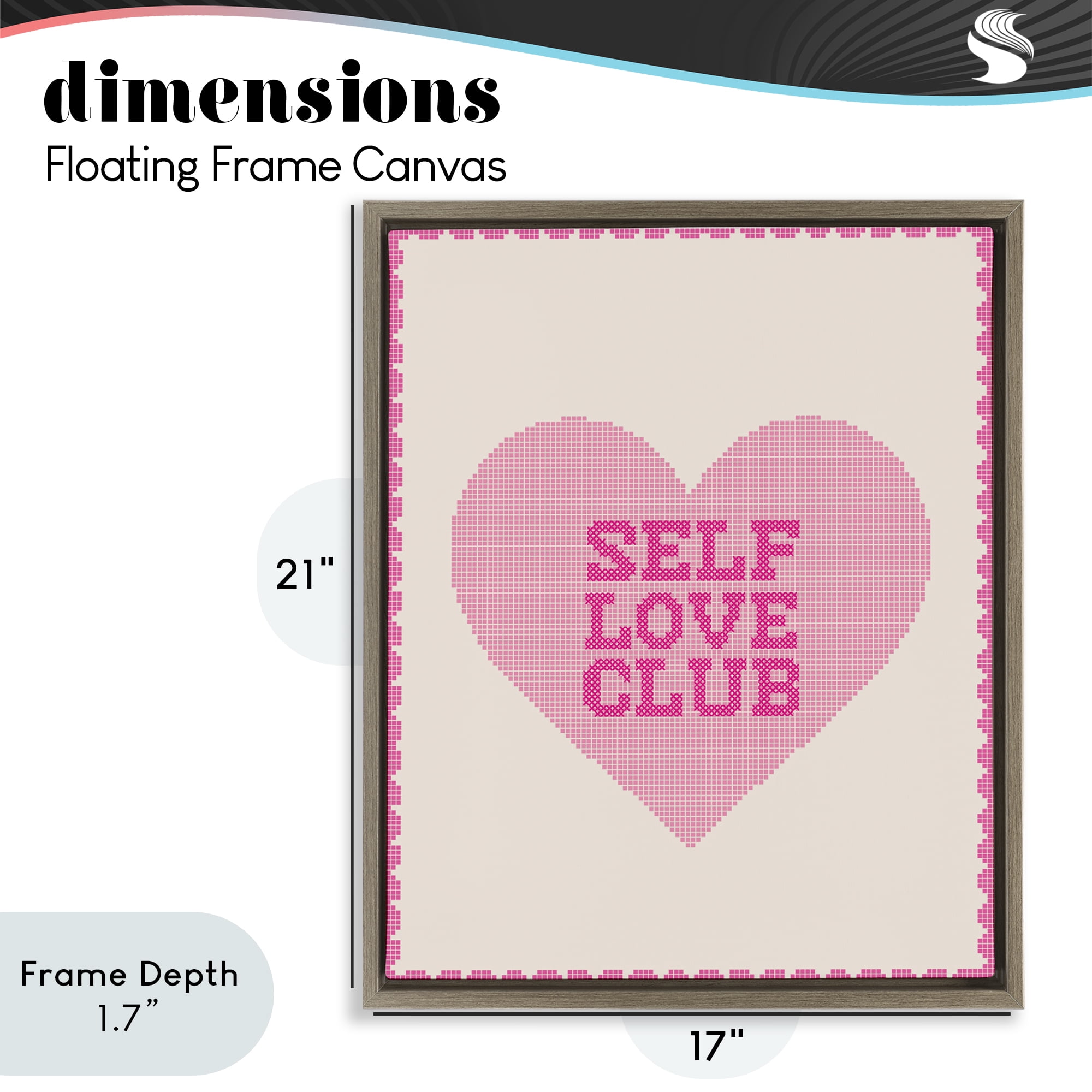 Stupell Industries Self Love Club Pixel Heart Brown Framed Floater Canvas Wall Art, design by Lil' Rue