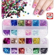 24 Boxes Holographic 3D Butterfly Glitter Nail Art Sequins Iridescent Mermaid Flakes Glitter Colorful Confetti Sticker Manicure Nail Art Supplies Decals Decoration Glitter