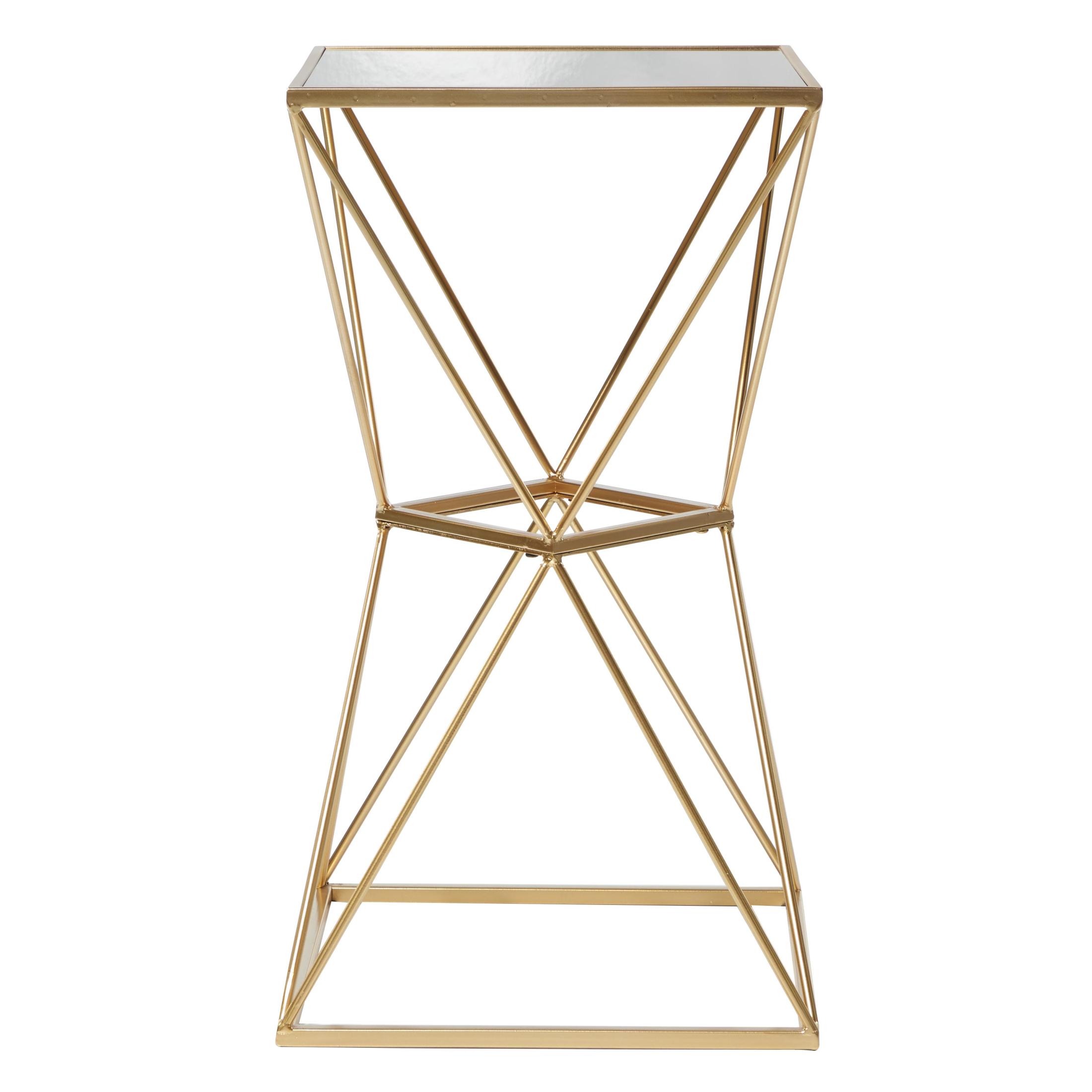 DecMode 16" x 28" Gold Metal Geometric Accent Table with Mirrored Glass Top, 1-Piece