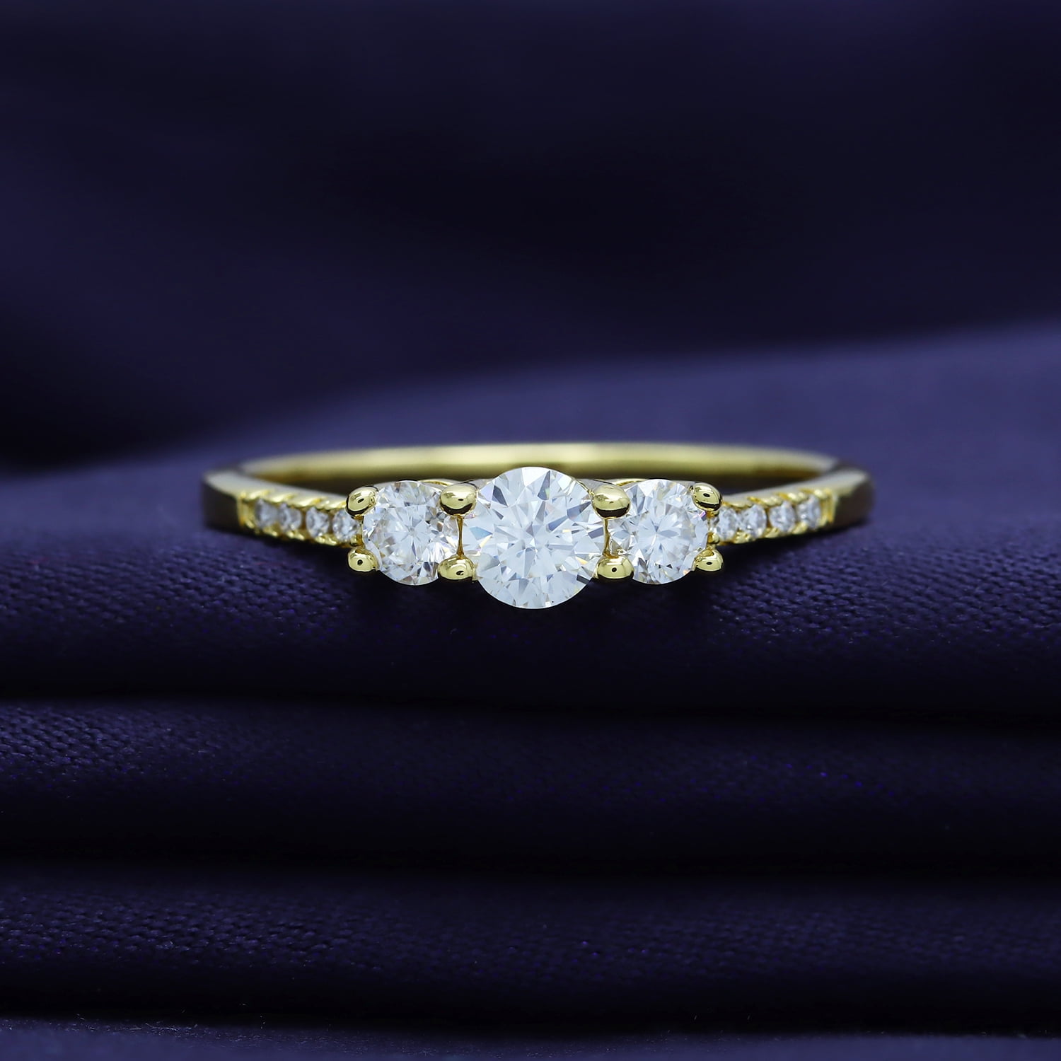 18K Yellow Gold Plated Moissanite Diamond Round 3-Stone Ring | Engagement Style Ring for Women | Promise Ring for Her (0.45 Ctw) Ring Size-6
