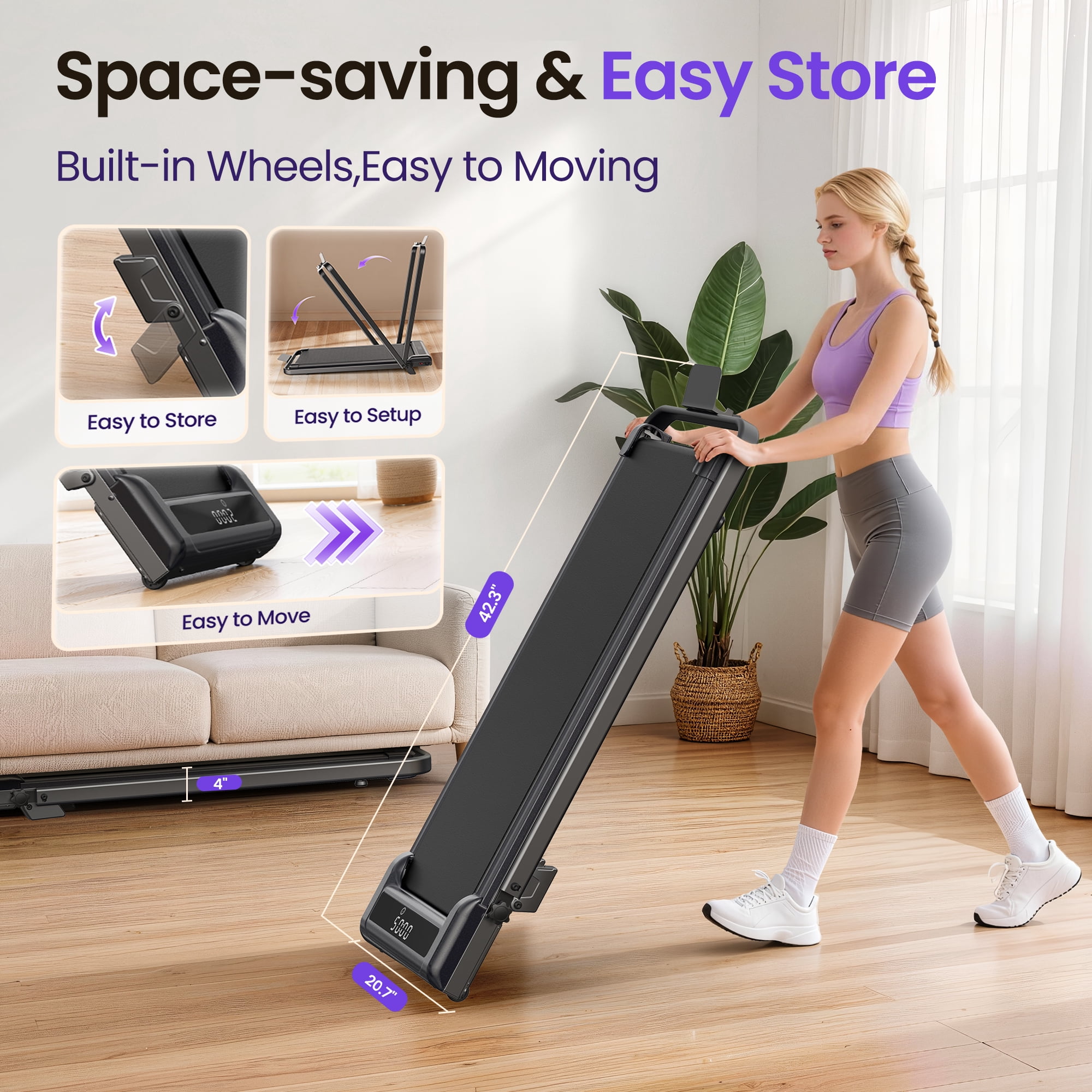 5% Foldable Walking Pad,5 in 1 Under Desk Treadmill with Remote Control and LED Display, 330lb Capacity, Compact & Small Treadmill for Home & Office,Black