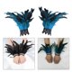 thumbnail image 2 of Bridal Wrist Cuffswith Feather Bride Feathered Flower Elaborate Long Bachelorette Party Dark Lacework Bride Gloves, 2 of 4