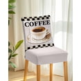 thumbnail image 2 of Dining Room Chair Covers Set of 6, Retro Coffee Teacup Wood Grain Stretch Kitchen Chair Cover, Text on Black White Plaid Removable Washable Chair Slipcovers for Hotel,Home,Party,Banquet, 2 of 6