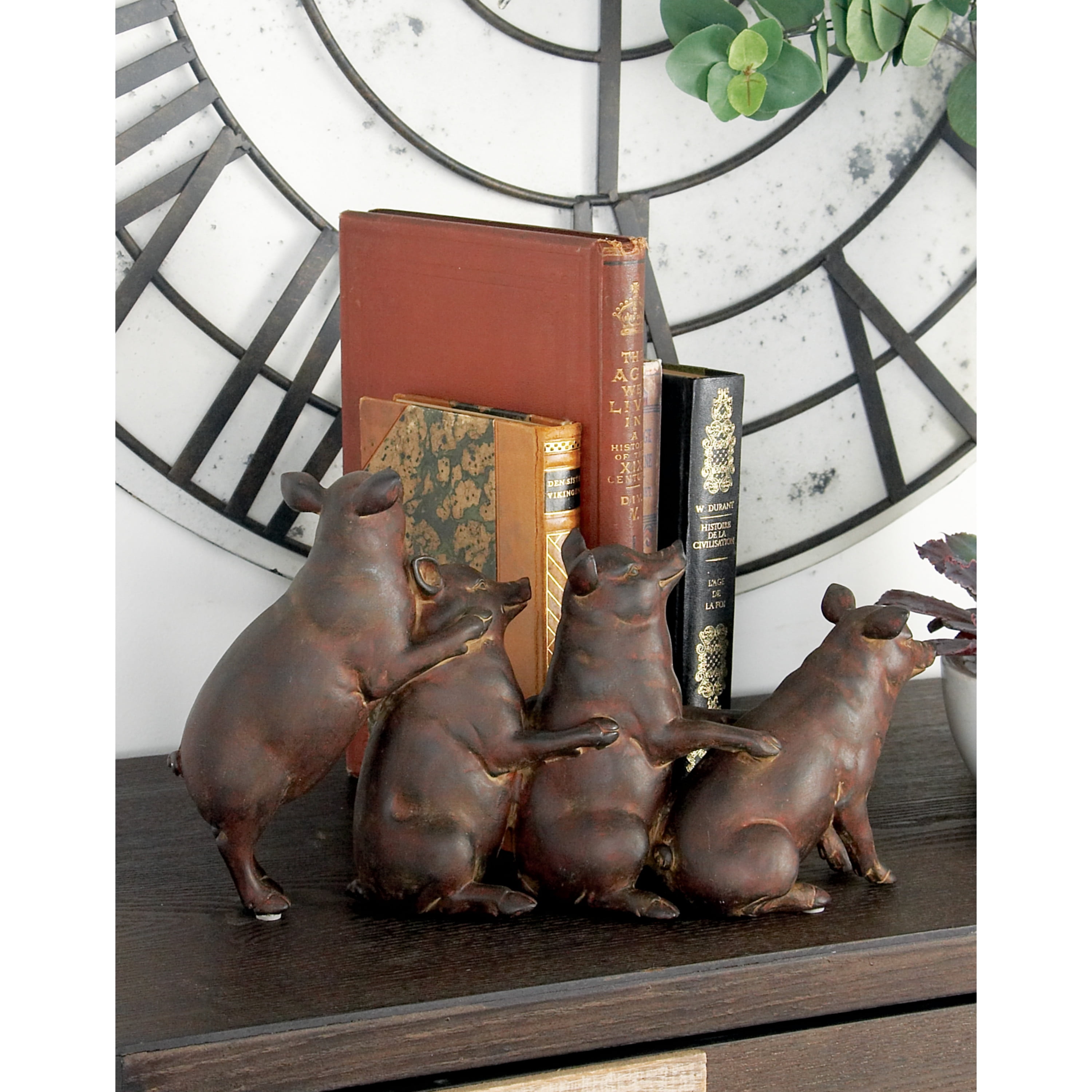 13" x 7" Dark Brown Polystone Pig Sculpture, by DecMode