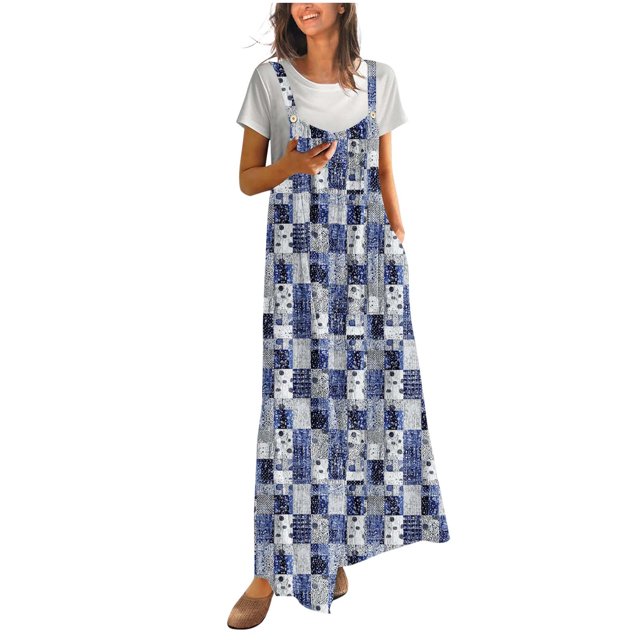 Jumpsuit for Women, Printed Color Block Design with Button Front and Side Pockets, Sleeveless Wide-Leg Romper, All-Season Casual Wear