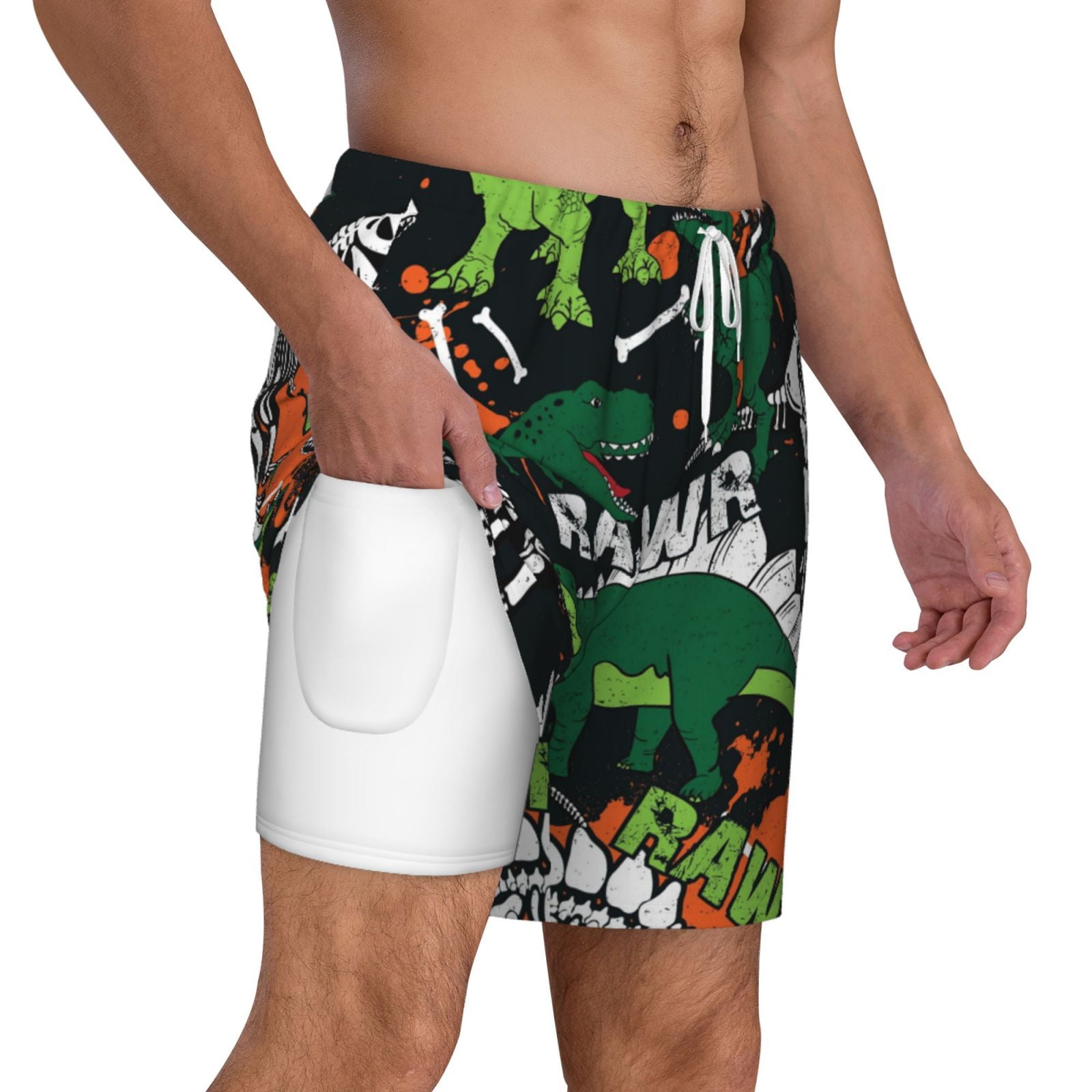 Xecao Dinosaur Skeleton for Men's Swimming Trunks Swim Trunks Quick Dry Swim Shorts with Mesh Lining Funny Swimwear Bathing Suits