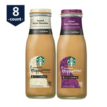 Starbucks Frappuccino Crafted with Cold Brew, Chocolate Variety Pack, Salted Dark Chocolate/White Chocolate, 13.7 Fl Oz Glass Bottles (8 Pack)