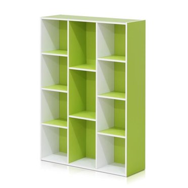 Highkey 11-Cube Reversible Open Shelf Bookcase, White & Green
