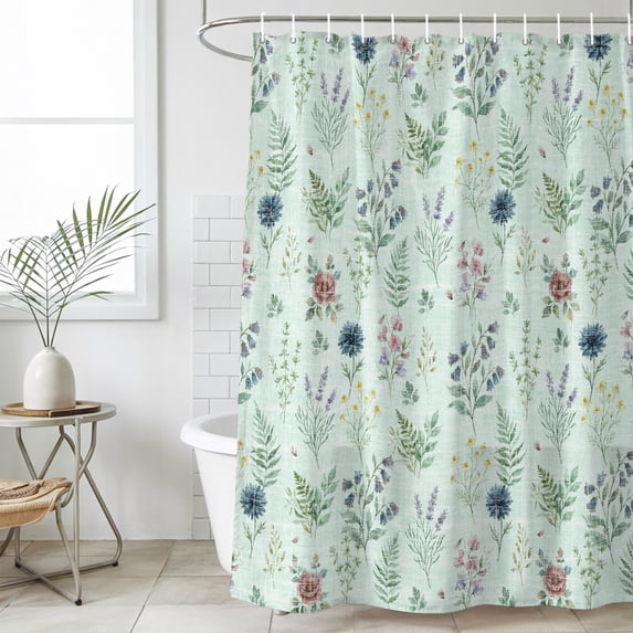 60x72 Inch Shower Curtains for Bathroom, Sage Green Wildflowers Fabric Bath Curtain Decor, Farmhouse Summer Botanical Waterproof Restroom Curtains Shower Set Accessories with 12 Hooks 60 Inch