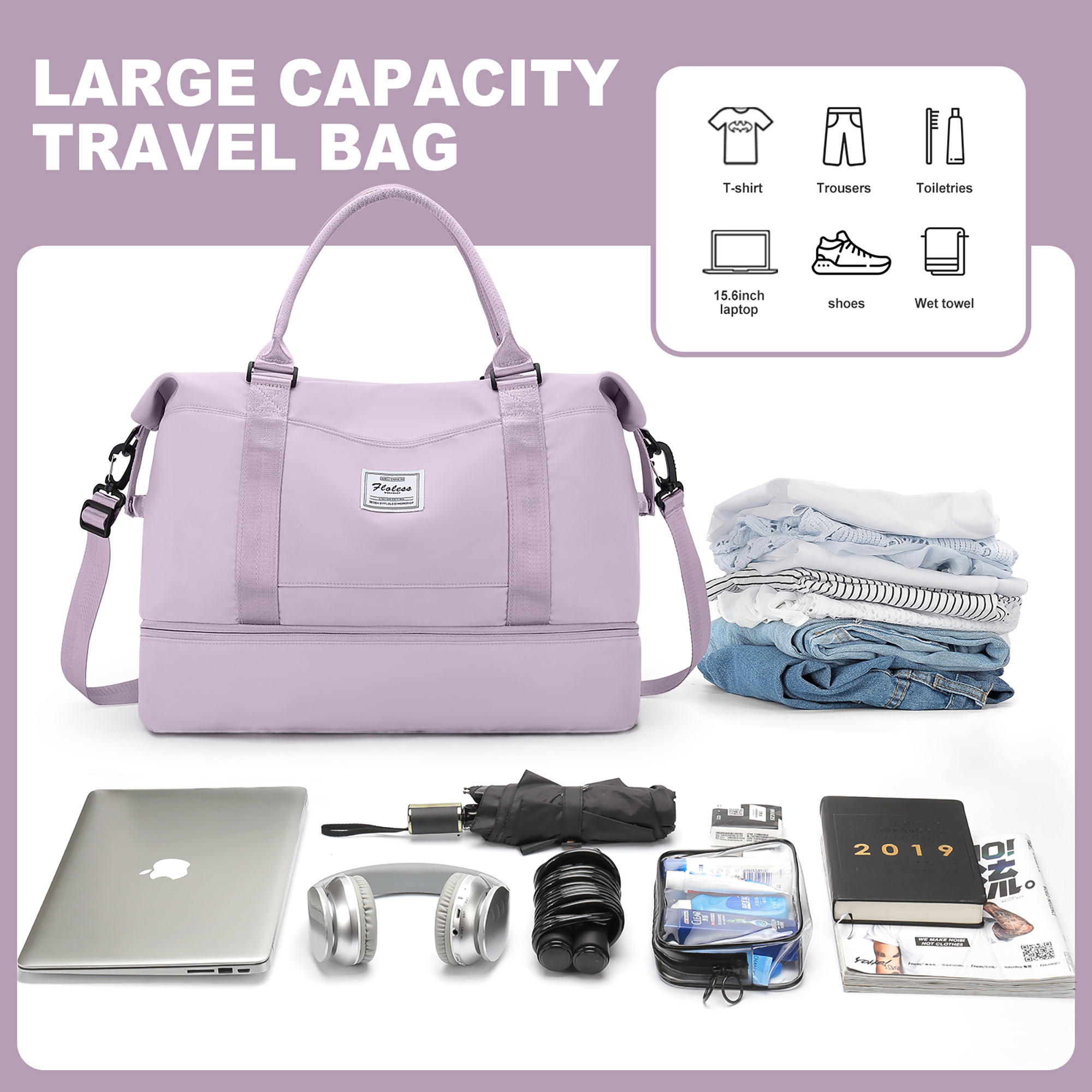 SYCNB Weekender Travel Duffel Bag with Shoe Compartment photo 7