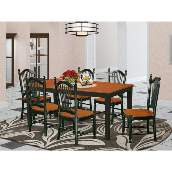 Gothic Dinette Set 7 Piece - Black Cherry Table & Dining Chairs - Modern Dining Room Furniture