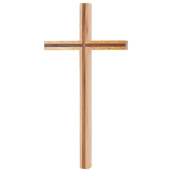 Walnut & Rubber Wood Cross Catholic Cross for Prayer Room Wall Decoration Wheat 255x130x20mm Hole: 18x8mm