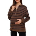 thumbnail image 1 of BLUSA DE MATERNIDAD INSPIRE CHIC para Mujeres, Camisa de Cuello Alto con Media Cremallera, Tops de Manga Larga con Abertura Lateral, Cuello de Tortuga, Embarazo 2XL Marrón, 1 of 6