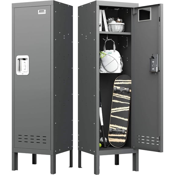 Metal Kids Locker with Door, 54" Height Steel Storage Cabinet for School, Playroom, Gym, or Home