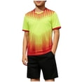 thumbnail image 1 of Odeerbi Niños Niñas Rápido Seco Juego de Entrenamiento de Fútbol Gradiente Geométrico Impresión Cuello En V Camiseta Shorts Conjunto Atlético Para 5-17 Años, 1 of 9