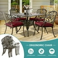 thumbnail image 5 of MEETWARM 5-Piece Outdoor Patio Dining Set, All-Weather Cast Aluminum Patio Conversation Set for Backyard Garden Deck with 4 Chairs, 4 Cushions and 35.4" Square Table, 2.2" Umbrella Hole, Chili Red, 5 of 7