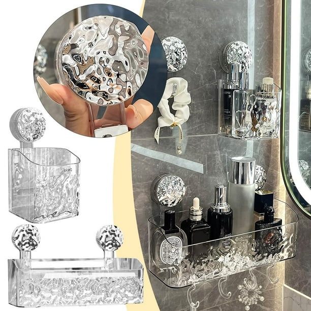 XWSHYW Ganchos para Adornos Estante con Ventosa para Baño, Lavabo, Caja de Almacenamiento para Toallas de Cara, Caja de Almacenamiento Perforada, Cesta Colgante para Baño