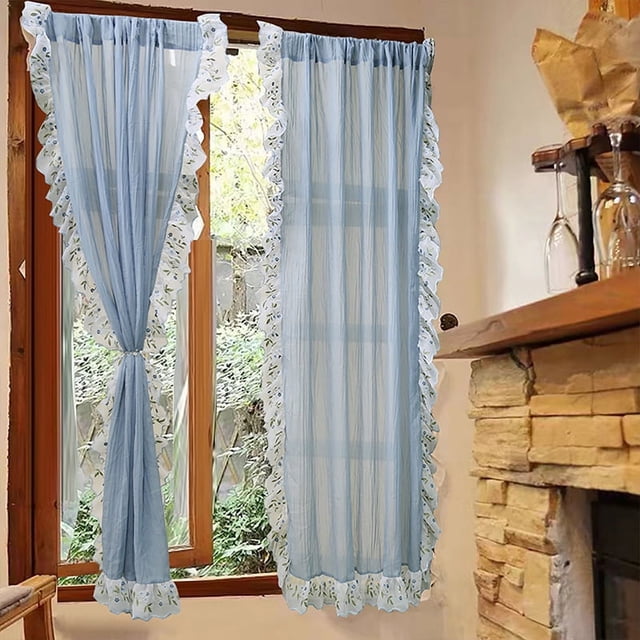 Nvzi Cortinas transparentes con textura, paneles transparentes que aportan privacidad, sala de estar, patio, puerta de vidrio (1 unidad, 102,3 x 55,1 pulgadas, azul A36)