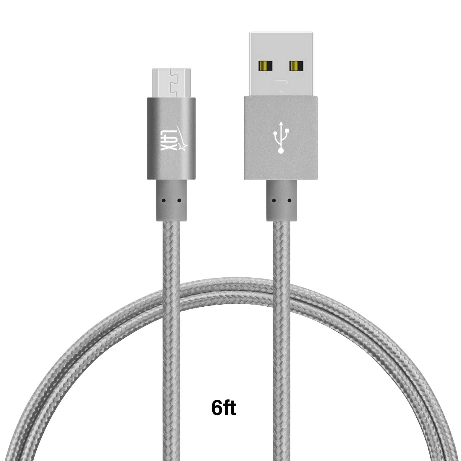 LAX Durable Braided Micro USB Cable Android Charger (6 Feet) [1 Year Warranty] for Samsung