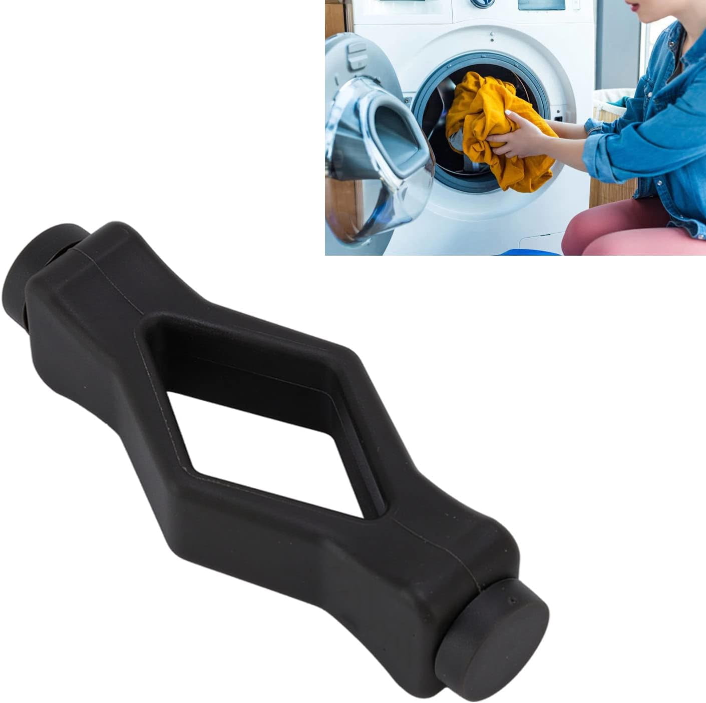 JJEAN-Front Load Washer Door Prop, Silicone Washing Machine Door Prop Open, 3.9 x 1.4 x 0.7in Front Load Washer Door Holder Magnetic with 3 Adhesive Metal Catch for Drum Washing Machines, Black