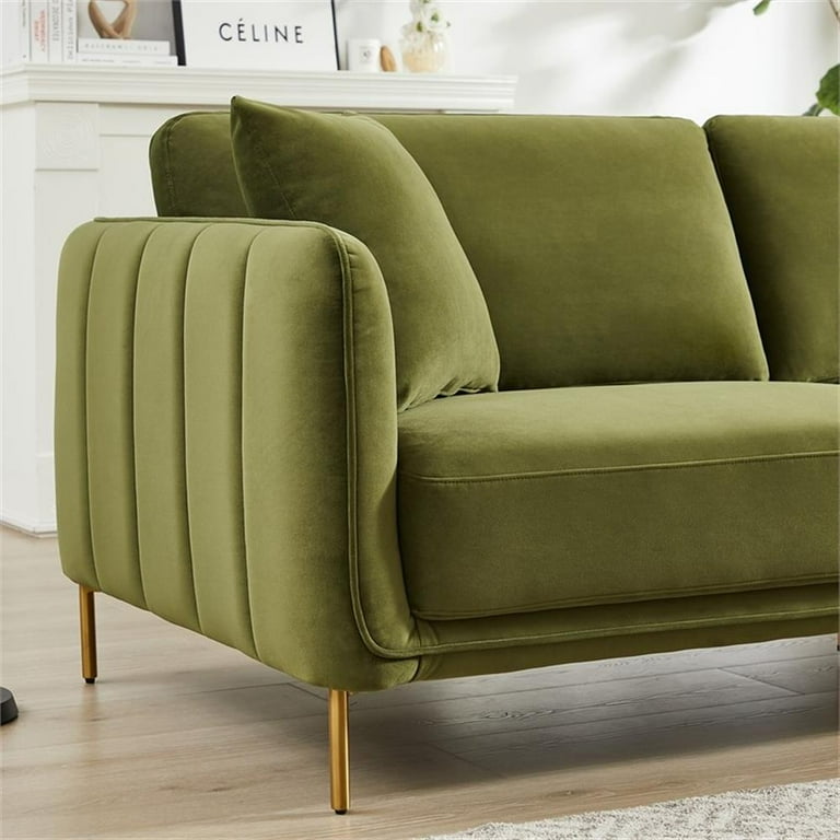 Donaldson Upholstered Mid Century Modern Olive Green Velvet Sofa