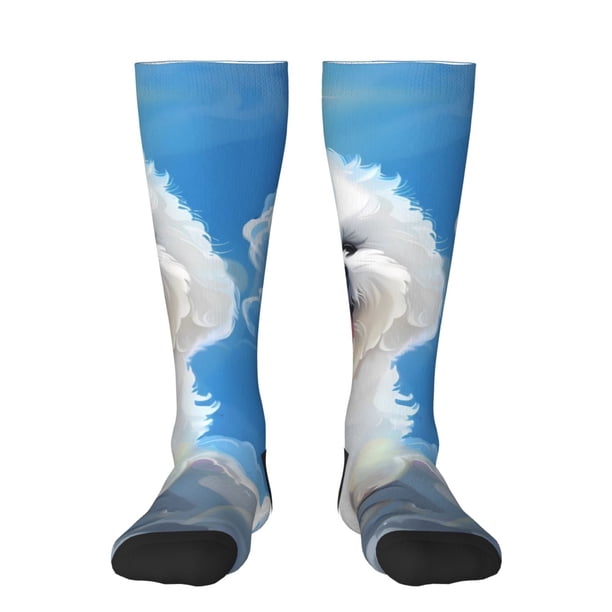 Balery Cute Cloud Bichon Frise Calcetines novedosos Calcetines deportivos Calcetines hasta la rodilla Calcetines de algodón Calcetines originales y geniales
