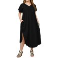 thumbnail image 4 of WTOBBY Women's Solid Color Slit Dress, Elegant Plus Size Short Sleeve V-Neck Casual Office Wear for Special Occasions Business Events and Cocktail Parties,Black 5XL, 4 of 5
