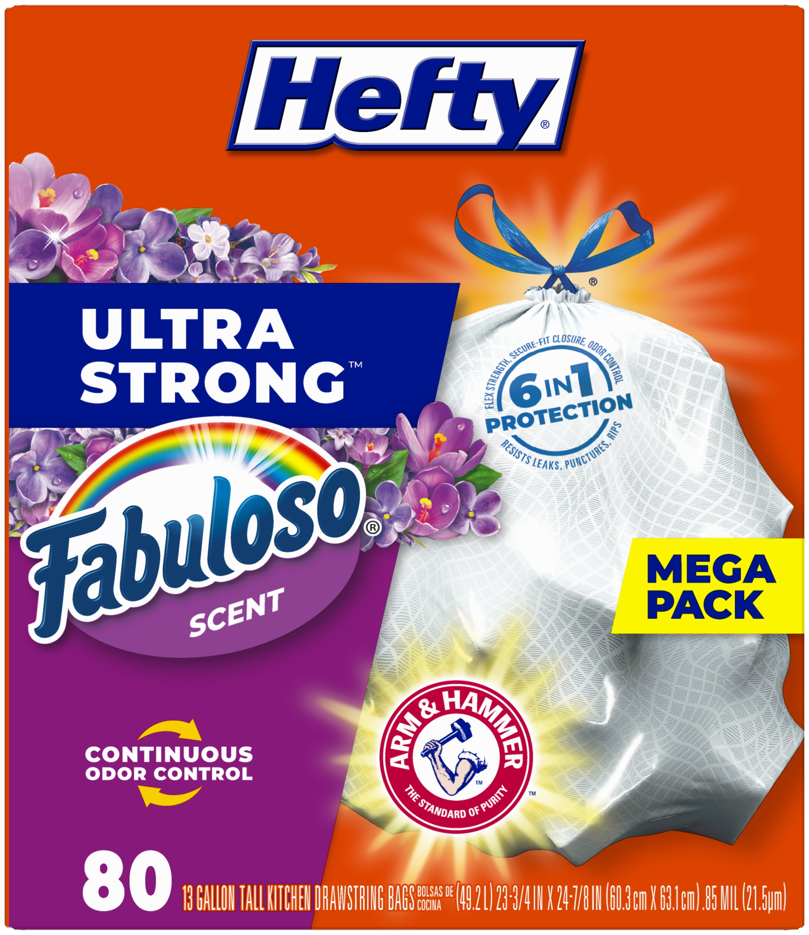 Hefty Ultra Strong 13 Gallon Trash Bags, Tall Kitchen Trash Bags, White, Fabuloso Lavender Scent, 80 Bags