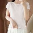 thumbnail image 2 of Itsame Summer Plain Short Shirt Sleeved Womens Casual T-Shirt Tops Fashionable Round Neck Knitted T Shirt White Size XL, 2 of 4