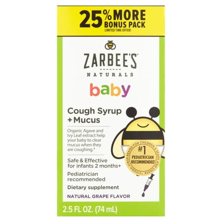 Zarbee's Naturals Baby Natural Grape Flavor Cough Syrup + Mucus, 2.5 fl