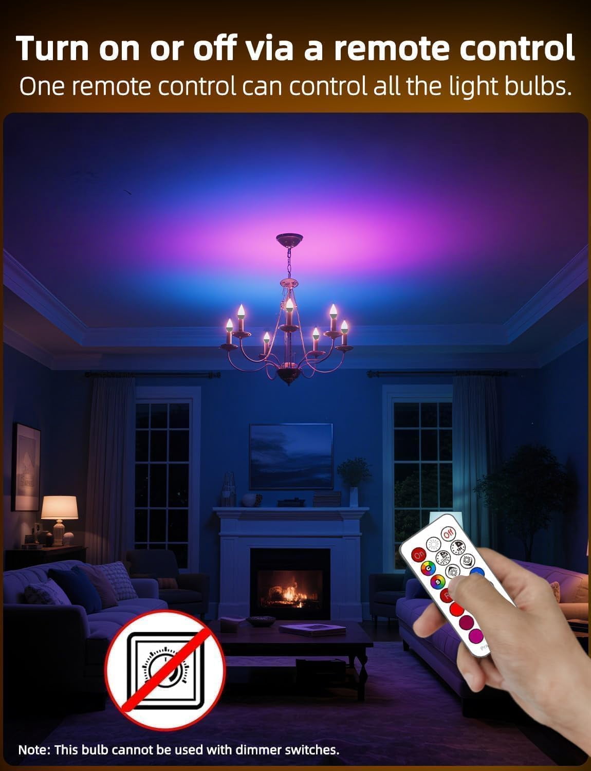E12 LED Candelabra Light Bulbs, Color Changing Candle, C37 B11 40W Incandescent Equivalent, 450 Lumen, RGB + 2700K Warm White, 5Watt, 12 Colors, 2 Modes, Timer, Remote Control(4 Pack)