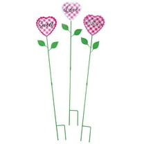 Valentine Heart Plant Stakes, Crafted With 100% Durable Metal, Sweet/Love/XOXO Designs, Outdoor Décor – Set of 3, Each Measures 6" Wide x 25" High, by Fox River Creations