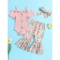 thumbnail image 2 of Caoirhny Baby Girls Pants Set, Short Sleeve Bowknot Romper with Floral Flare Pants and Headband, 2 of 9
