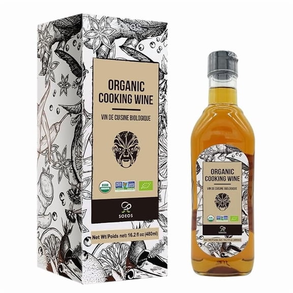 Soeos Organic Shaoxing Cooking Wine, 16.2 oz (480 ml), Organic Chinese Rice Cooking Wine for Stir Fry, Braising, Marinades, Dumplings & Authentic Asian Recipes