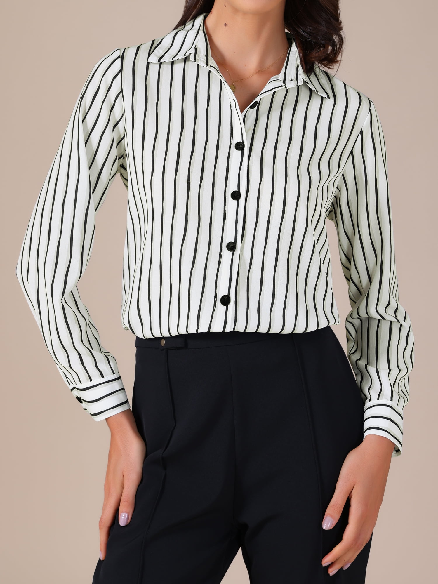 DARING DIVA Women's Striped Button Down Long Sleeve Elegant Work Shirt 2XL White Black