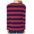 thumbnail image 3 of Womens Crew Neck Long Sleeve Tops Fall Casual Striped Printed Shirt Winter Loose Fit Color Block T-Shirt 2025 (Wine M), 3 of 4