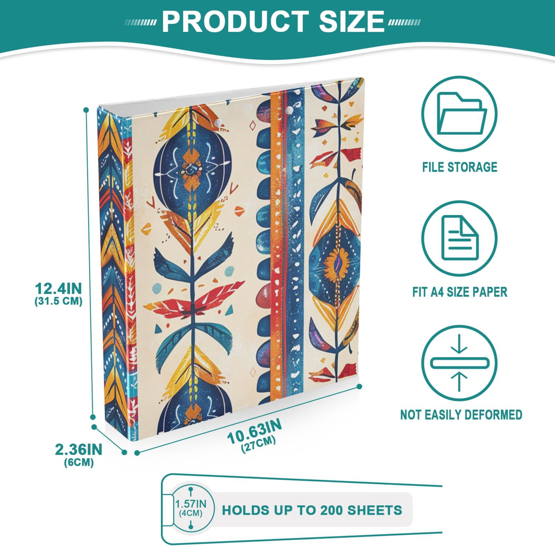 Retro Lines 3 Ring Binders 1.5 inch Hardcover File Folders with Interior Pockets A4 Size Organizer for School Office Hospital